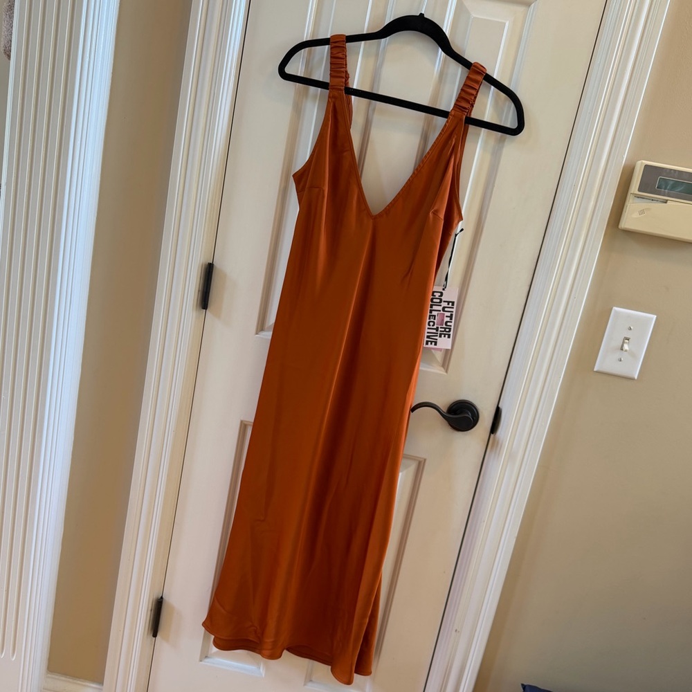 NWT, Slip Midi Dress in Burnt Orange, Size M